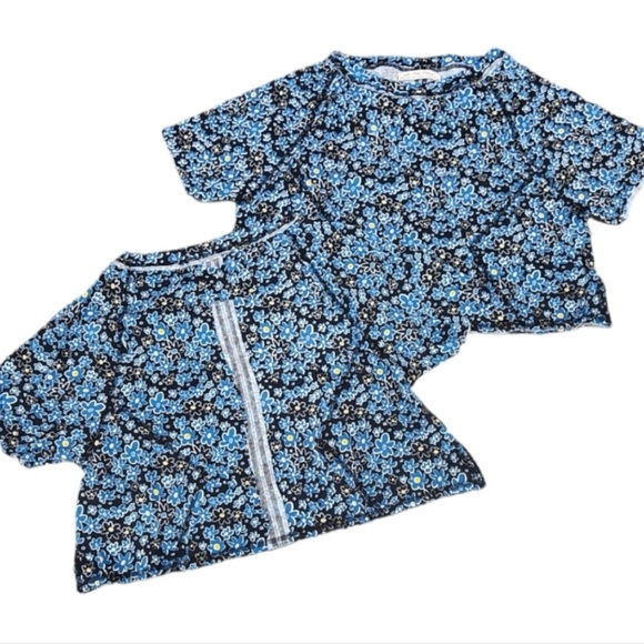 Free People “We The Free” Oversized Blue Flowered Cropped Top - Picture 14 of 14